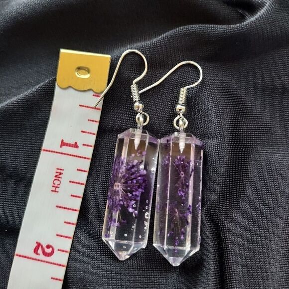 PURPLE DANDELOIN GEO DANGLE EARRINGS - Picture 10 of 10